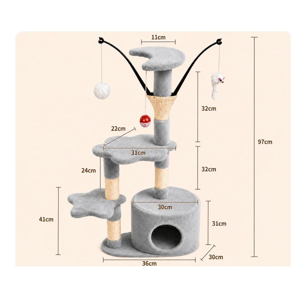 Multi-Level Cat Tree with Retreat Soft for Living Room, Bedroom, Indoor Cats