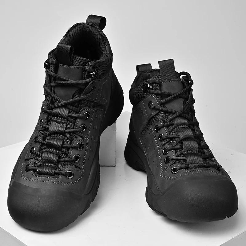High Quality Mens Outdoor Shoes Non-Slip Hiking Winter Snow Boots Men Genuine Leather Desert Ankle Boots Warm Plush Fur Shoes