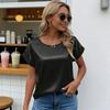 Women Satin Tops Casual Loose Short Sleeve Crew Neck Blouse Summer Silky Shirts Work Business Outfits