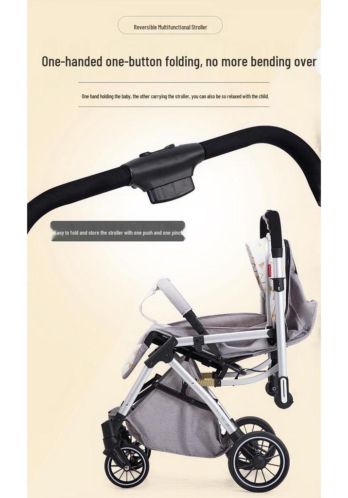 Lightweight Two-Way High Landscape Baby Stroller: Sit & Recline, One-Button Foldable Children's Pushchair.