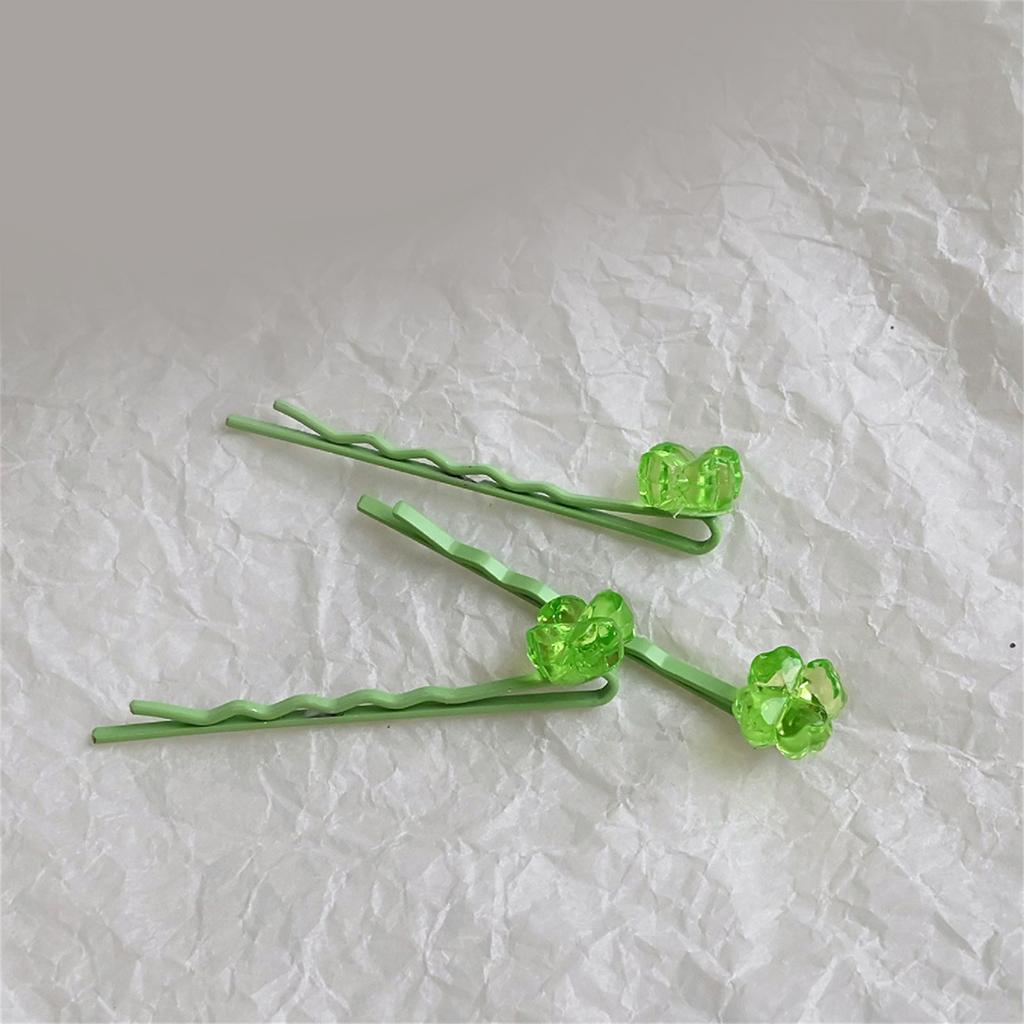 Creative Green Hair Pins Hair Clip for Girls Kid Barrettes Sparkling Clovers Handmade Hairpins Lovely Hairpin