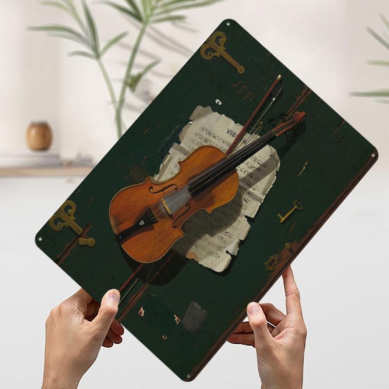 

Violin and Sheet Music Still Life Printed Poster Customized Wall Art Retro Vintage Metal Tin Signs for Coffee Bar Accessories 7.9x11.8In(20x30cm)