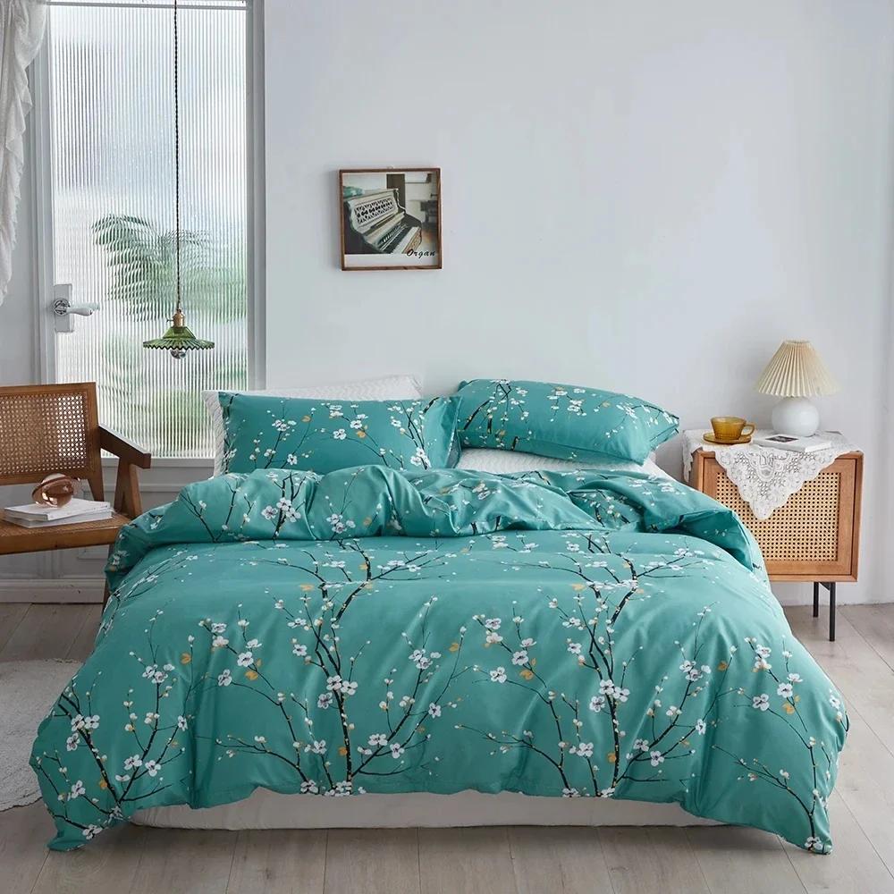 Plum Blossom Queen Duvet Cover Set Double Size Soft Durable Quilt Cover and Pillowcase Skin Friendly Blanket Cover Pillow Cases