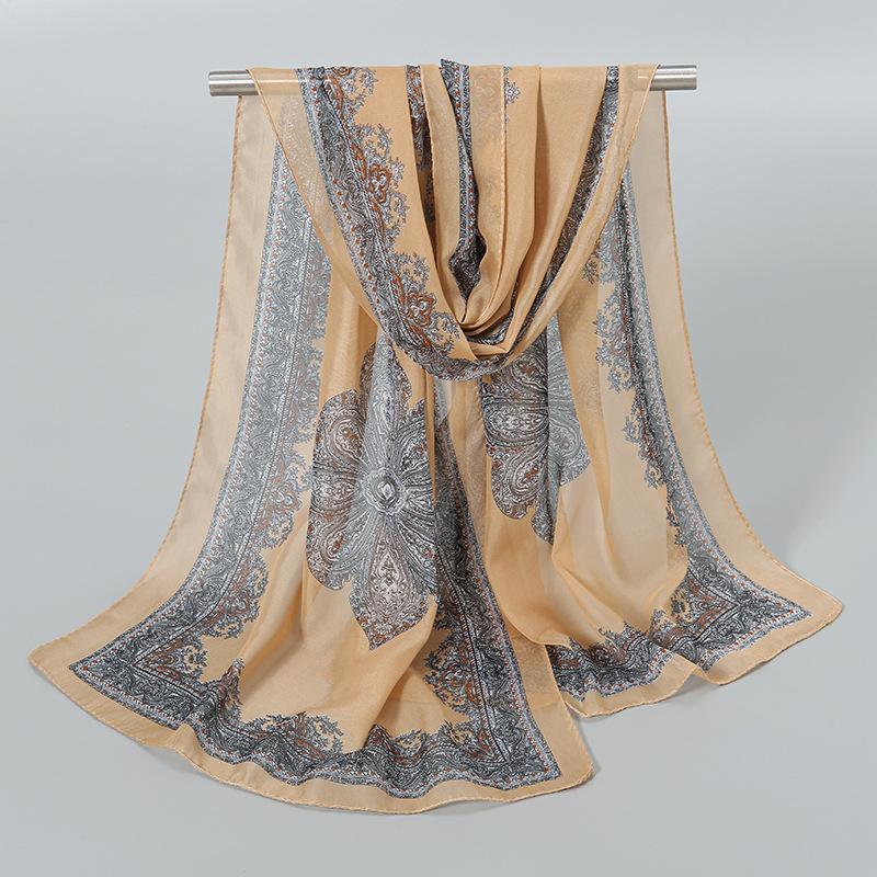 Luxury Chiffon Silk Scarf Spring Summer Scarf Women Head Scarf Beach Shawls Bandana Headband Muslim Hijabs Black Scarf/Scarves