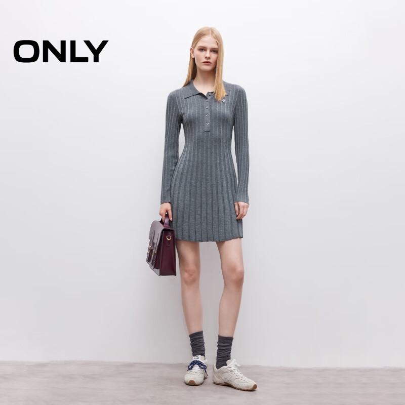 ONLY Women's Relaxed Fit Polo Collar Long Sleeve Knit Mini Dress