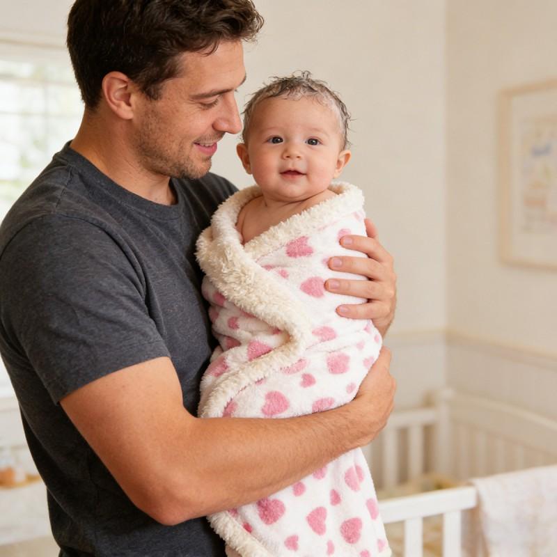 Newborn Winter Double-Layer Fleece Blanket With Folded Edge Baby Swaddle Wrap Stroller Crib Soft Warm Infant Throw