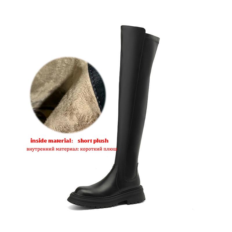 Krazing Pot Microfiber Autumn Winter Shoes Med Heels Flat Platform Size 42 Over-the-knee Boots Slip On Elastic Thigh High Boots