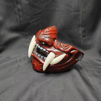 Halloweenská maškaráda Červená maska Pradžňa Cosplay Noh Japonská Latexová Poloviční obličej Grimasa Tesáky Legrační Strašidelná Maska Bůh Duch Čaroděj
