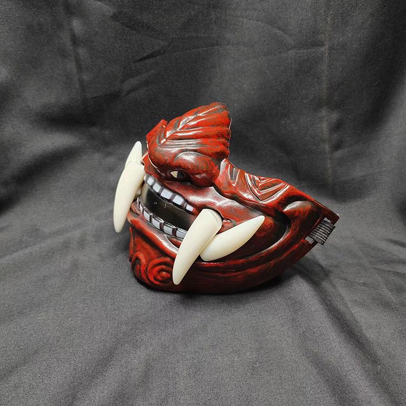 

Хэллоуин Маскарад Красная Маска Праджня Косплей Но Японская Латексная Маска на Пол-лица Гримаса Клыки Смешные Страшные Маски Призрака Бога Волшебника