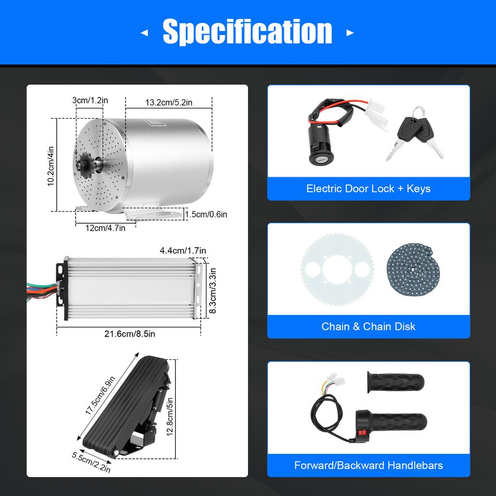 3KW Brushless Motor Kit, 48-72V Electric Bike Conversion Kit with Pedal Accelerator for Scooter E-bike Go Kart DIY Modification