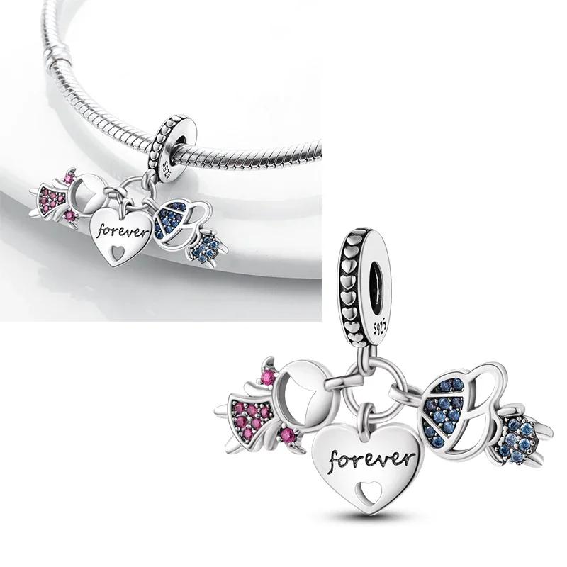 925 Silber Glühwürmchen Libelle Eule Anhänger Kleeblatt Herz Zirkon Farbperle für Original Armband Anhänger Schmuck