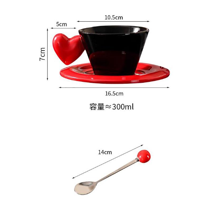 300ml Ceramic Love Love Coffee Cup Saucer Spoon Vintage Heart Mug Breakfast Milk Mug Afternoon Tea Flower Tea Coffee Cup Gifts