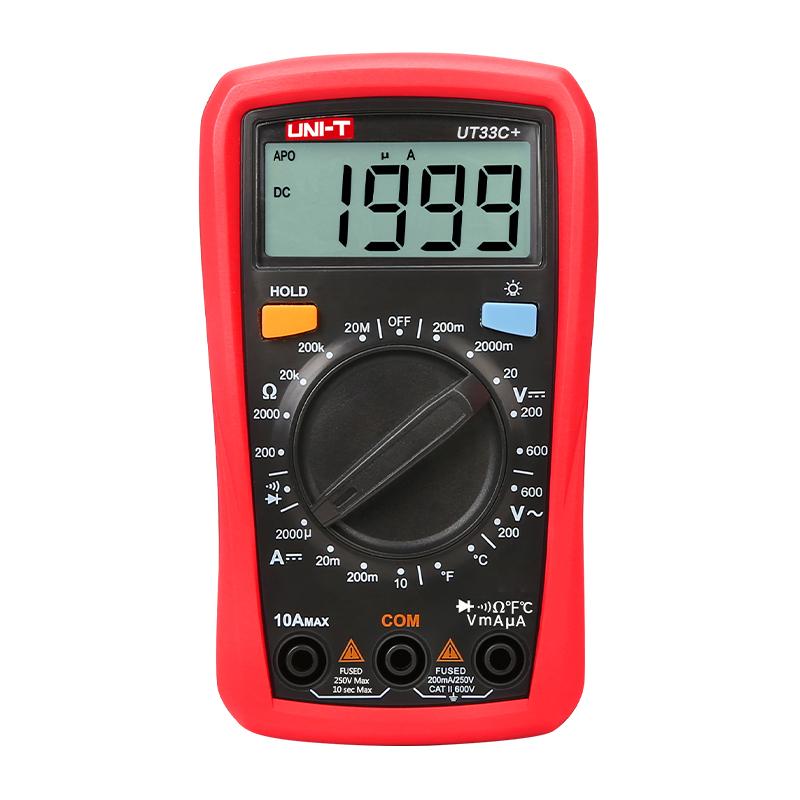 UNI-T UT33+ series handheld digital multimeter UT33A+/UT33B+/UT33C+/UT33D+; LCD backlit display