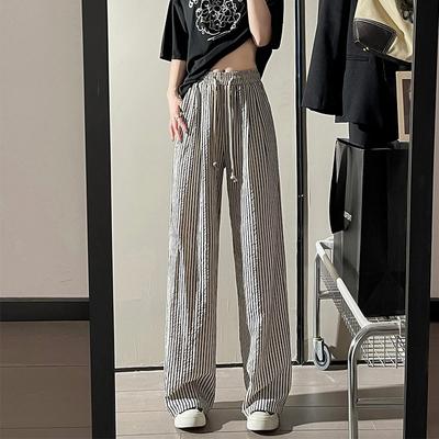 Striped Wide Leg Pants Women's Pants Summer Women's New Lazy High Waist Straight Pants Skinny Walking Casual Pants