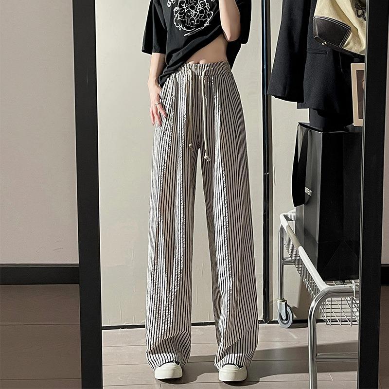 Striped Wide Leg Pants Women's Pants Summer Women's New Lazy High Waist Straight Pants Skinny Walking Casual Pants
