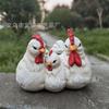 Three Chickens Resin Family Statue, Farmhouse Decor with Planting Trough, Garden Kitchen Yard Ornament, Animal Figurine Set