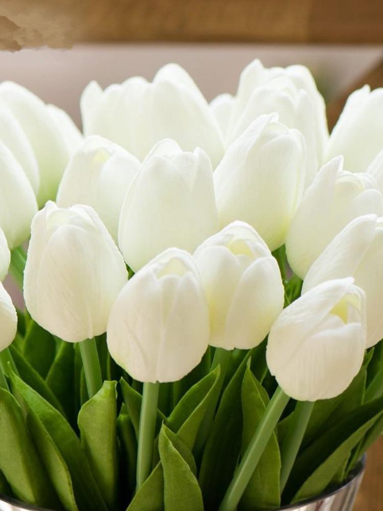 12Pcs Artificial Tulips Real Touch Soft PU Fake Flower Artificial Flowers for Home Garden Bedroom Party Wedding Window Sill Courtyard Decoration
