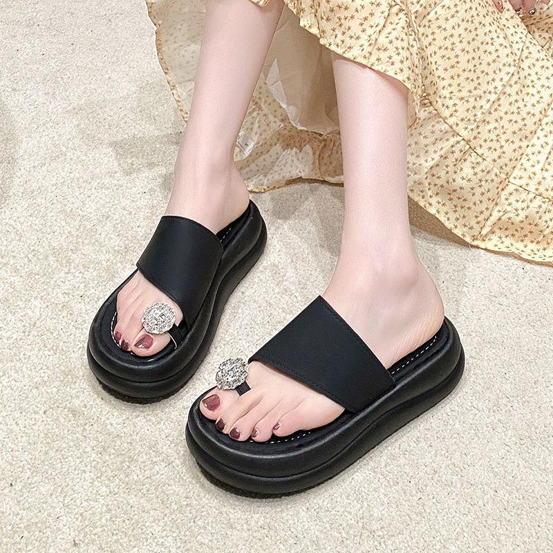 Set of toe cool slippers female 2025 new summer wear muffin thick sole heightening fairy shoes rhinestones with skirt sandals