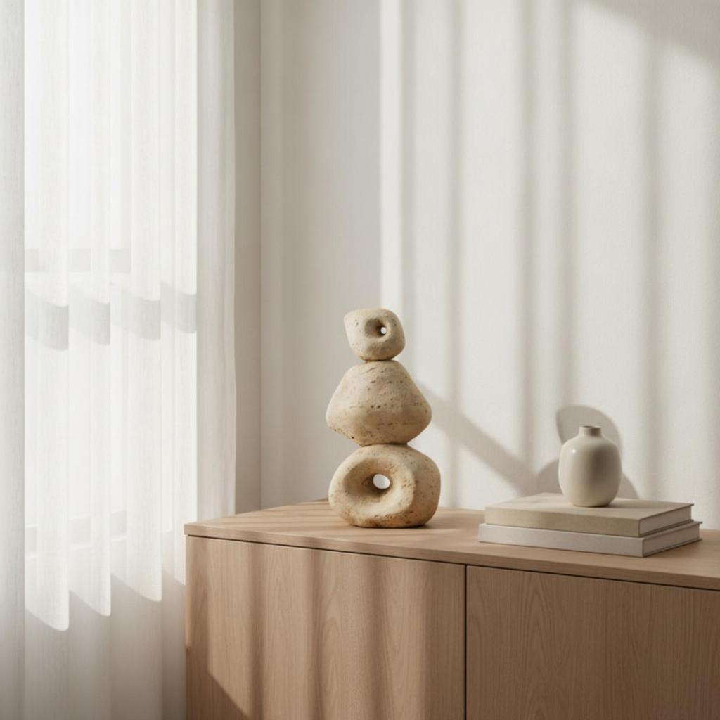Abstract Sculpture Minimalist Geometric Textured for Shelf, Residents