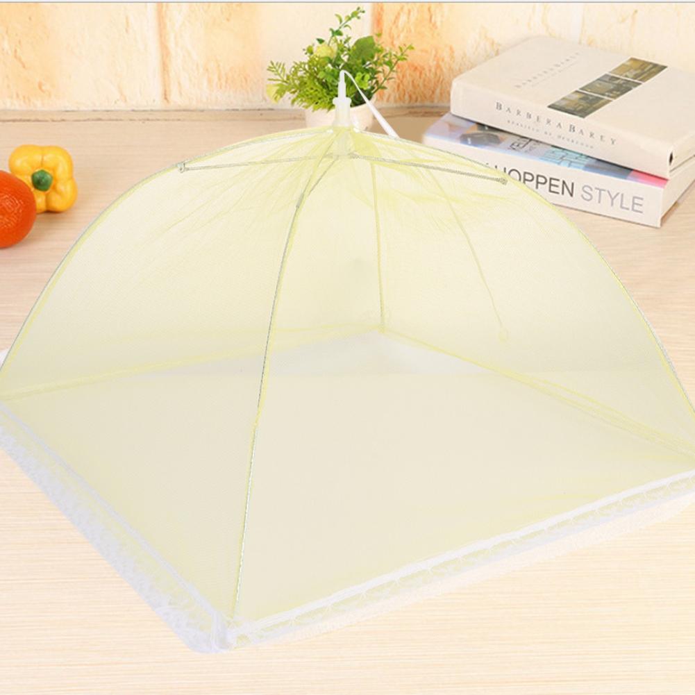 2Pcs Household Mesh Food Cover Tent Washable Folding Food Umbrella Kitchen Tool Yellow 43x43cm