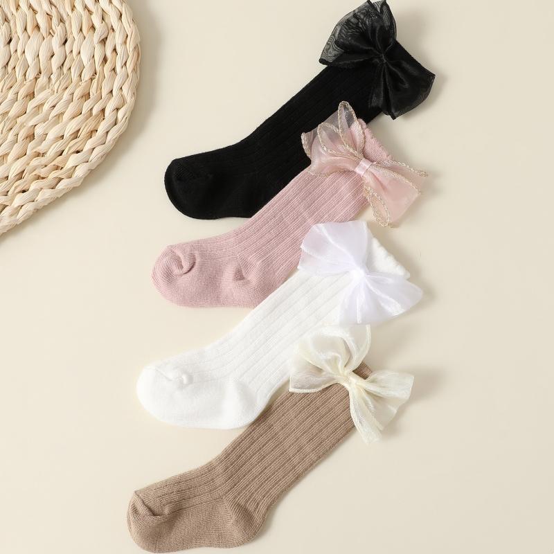 4pairs/set New Autumn Baby Girls Socks 0-2Y Infant Bow Solid Color Mid-tube Socks Baby Accessories