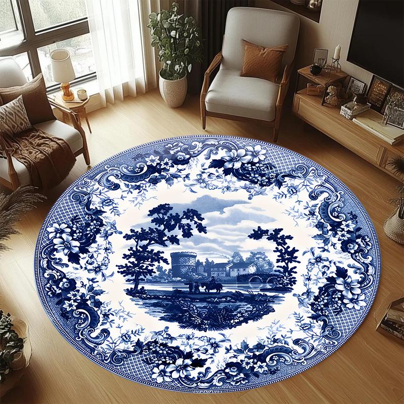 

Сине-белый фарфоровый коврик Ковер Декор для дома Гостиная Спальня Напольный декор Винтажный китайский стиль Нескользящие коврики 40x40cm