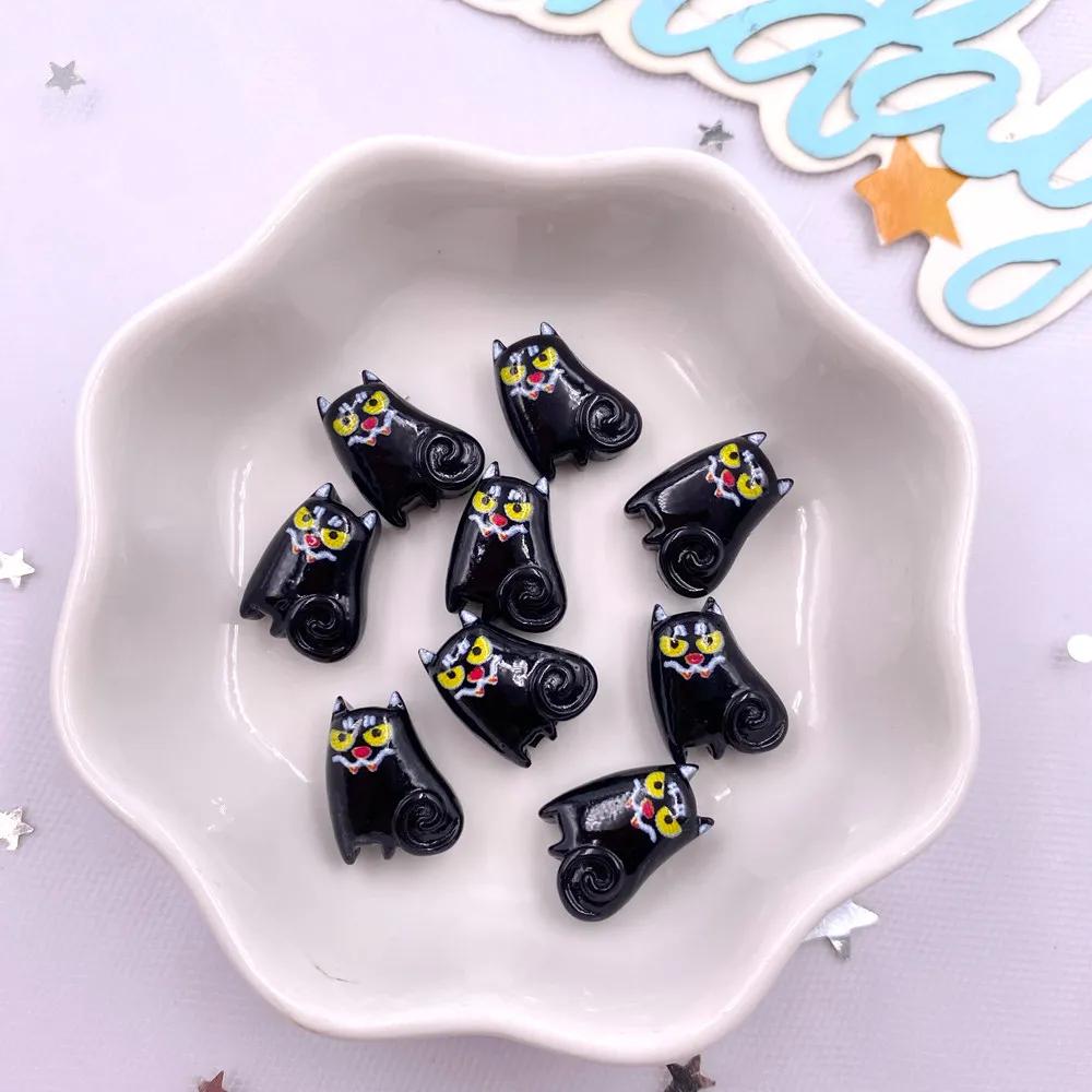 30pcs Resin Mini Colorful Painted Bat Pumpkin Skull Ghost Cat Figurines Flat Back Scrapbook DIY Halloween Decor  Nail Art M439 F