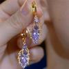 Cute Female Purple Zircon Stone Round Hoop Earrings Vintage Gold Silver Color Wedding Jewelry For Women