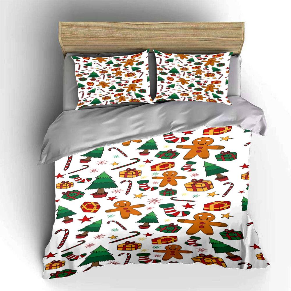 Christmas Gingerbread Pattern Bedding Duvet Cover Set Duvet Cover Pillowcases (1*Duvet Cover 2*Pillowcases, without duvet insert)