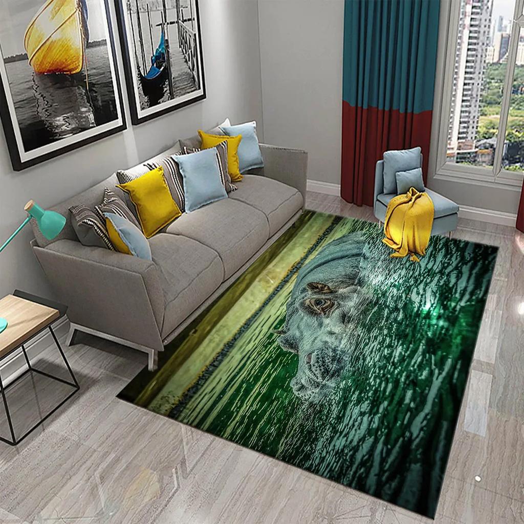3D Nilpferd Teppich Liebliches Tier Fußmatte für die Haustür Willkommensmatten Rutschfest Küchen Badezimmer Schlafzimmer Teppich Boden Heimdekor Moderne Teppiche