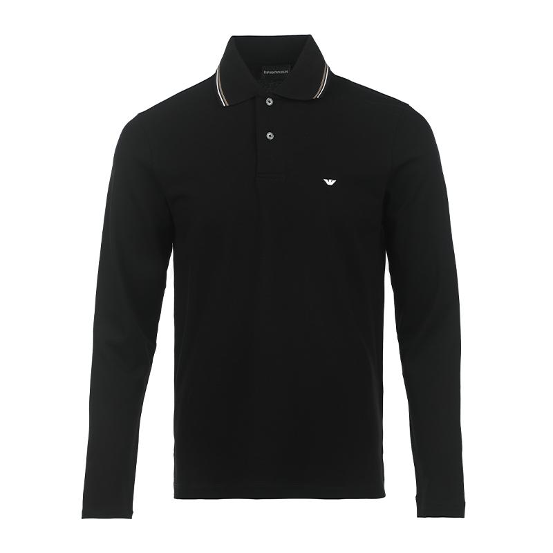Emporio Armani Classic Minimalist Eagle Logo Fashion Versatile Long Sleeve Polo Shirt Men tops Black EM004608AF23090UC001 S