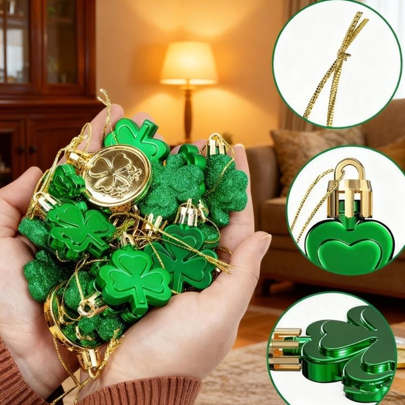 Patrick's Day Shamrocks Ornament,Good Luck Clovers Hanging Baubles Trefoil Pendants Decoration for Keyring Tree Shelf