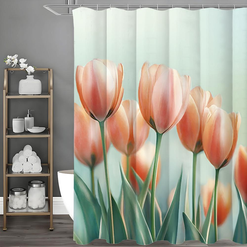 Mother's Day Tulip Shower Curtain, Bathroom Decorative Shower Curtain, Waterproof Shower Curtain with Hooks