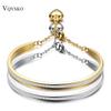 Gold-Color Cuff Bangle for Women One Row Crystal Stainless Steel Bracelet Bangle Jewelry Adjustable Chain