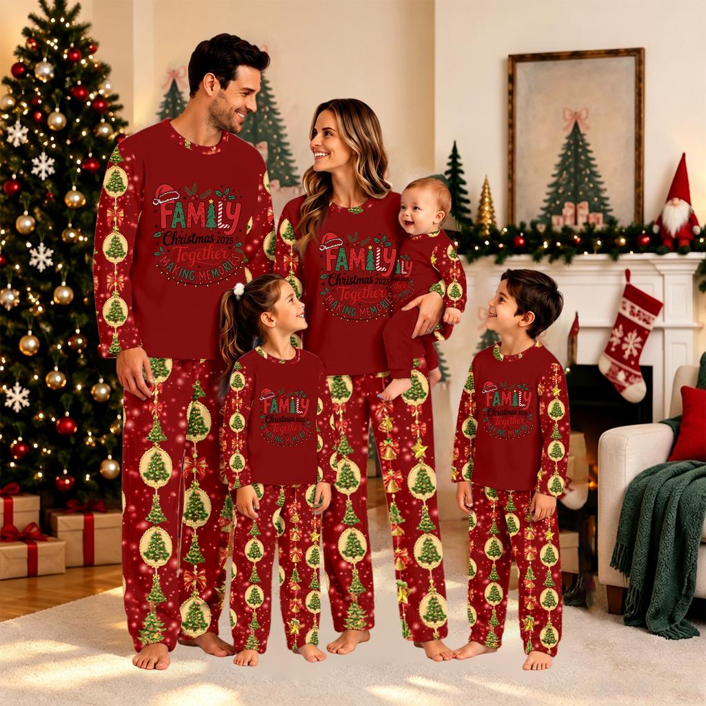 Christmas Print Family Matching Loungewear Set, Long Sleeve Top and Pants Home Wear for Holiday