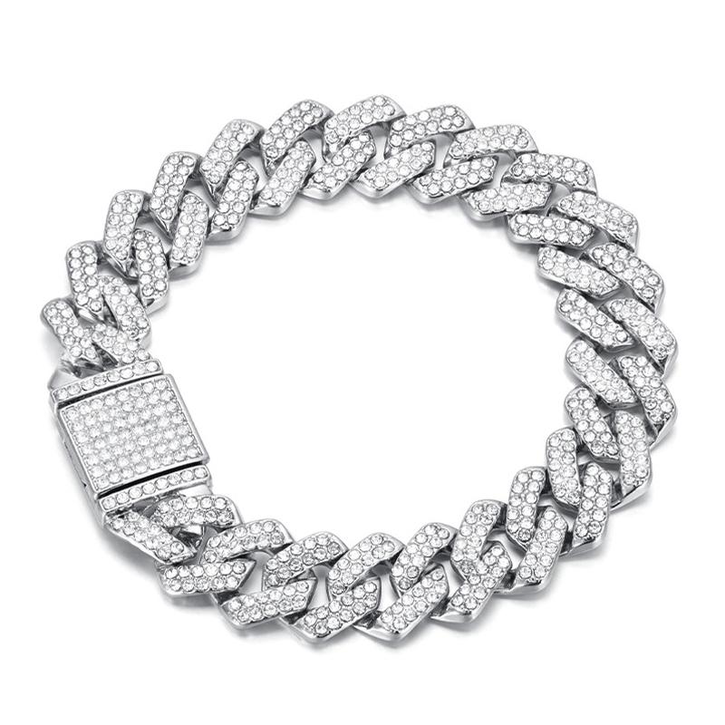 Bracelet Chaîne Maille Cubaine Hip Hop Brillante 14 mm Femmes Hommes Couleur Or Strass Iced Out Bracelets Chaîne Punk Bracelet Homme Bijoux