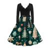 Women's Fashion Elegant Autmn and Winter Long Sleeve V-Neck Christmas Print Dress
