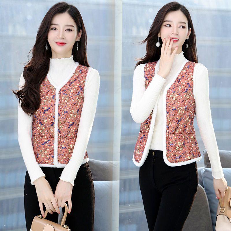 Winter Versatile Floral Print Cotton Vest for Women Warm Clothes