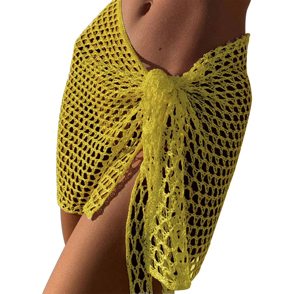 Women Beach Skirt, Cover-up Skirt Hollowed Solid Summer Mini Knitted Skirt for Vacation Seaside