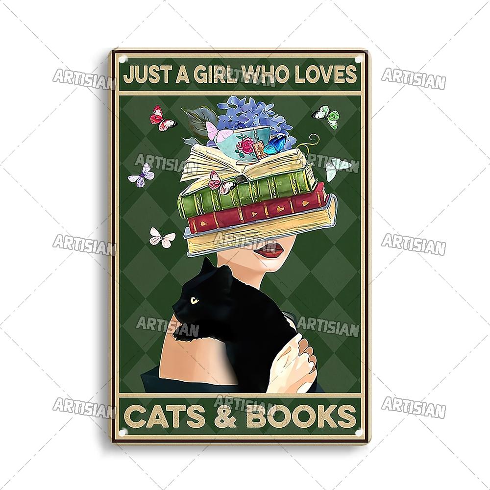 Artisian Halloween Metal Plaque Girl And Cat Tin Sign Black Cat Decorative Plate Wall Decor Garage Bar Pub Club Hotel Kitchen
