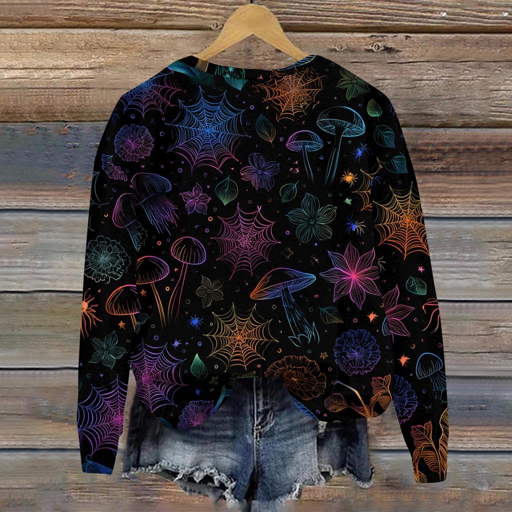 Women's Casual Long Sleeve Halloween Print Crewneck Sweatshirt
