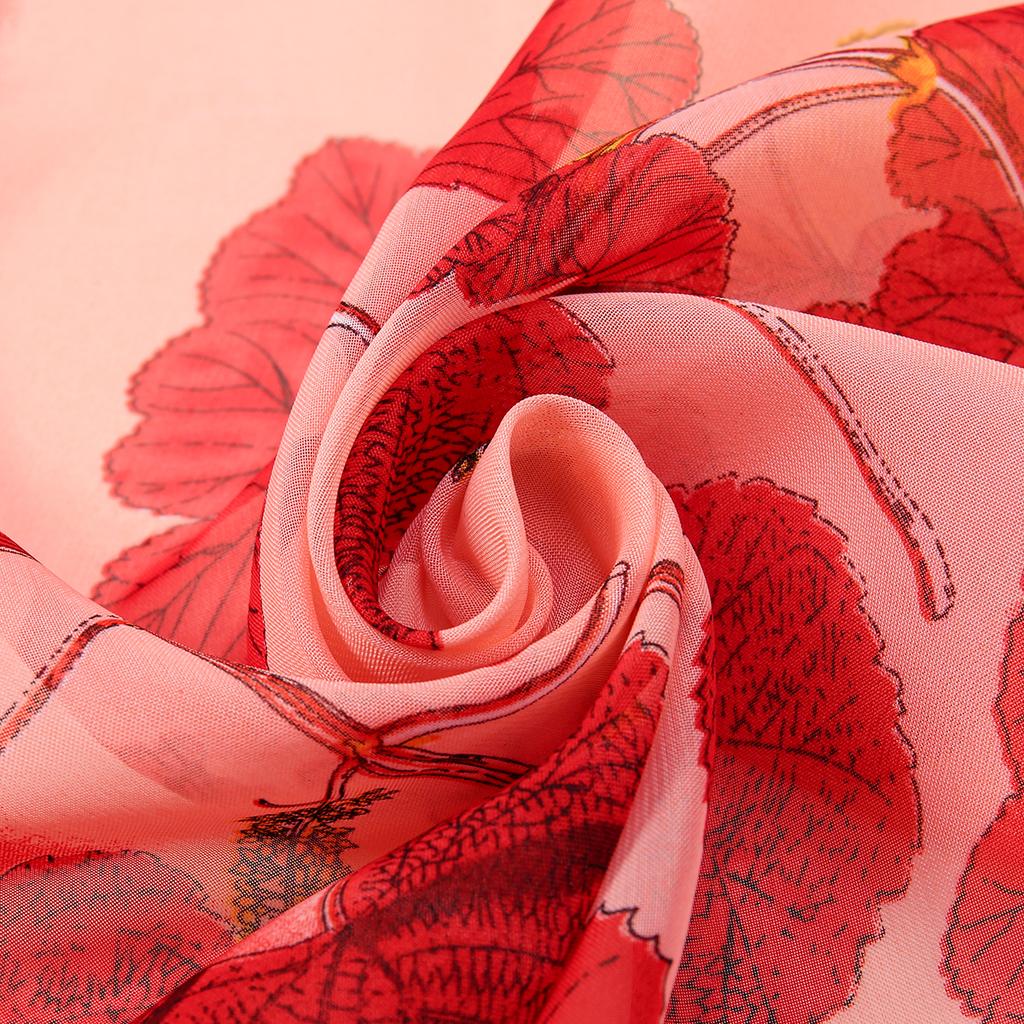 Spring Summer Printed Chiffon Silk Shawls Ginkgo Leaf Scarf Compact Lightweight Scarf Travel Sun Protection Scarf Wrap For Women