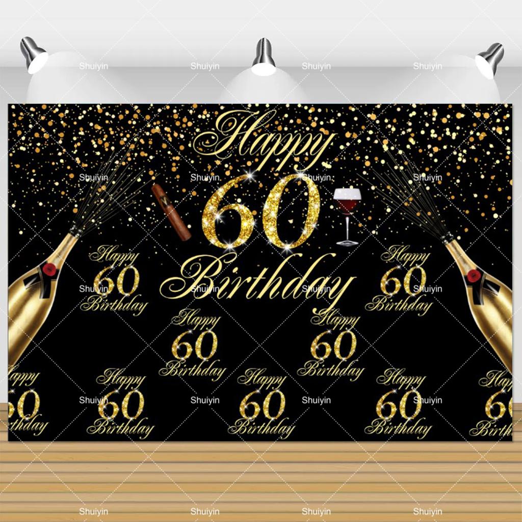 60th Birthday Backdrop Woman Man 60 Years Old Birthday Decorations Party Supplies Glitter Balloons Sixty Banner Photo Shoot Prop