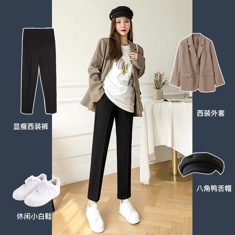 Maternity pants spring and autumn outer wear commuting small professional suit pants nine points fashion belly support large size casual pipe pants