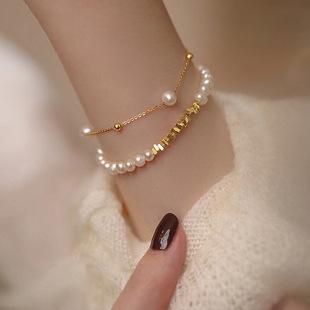 Handmade natural freshwater pearl ball purple crystal bracelet women's ins niche 11k gold bag design personalized jewelry