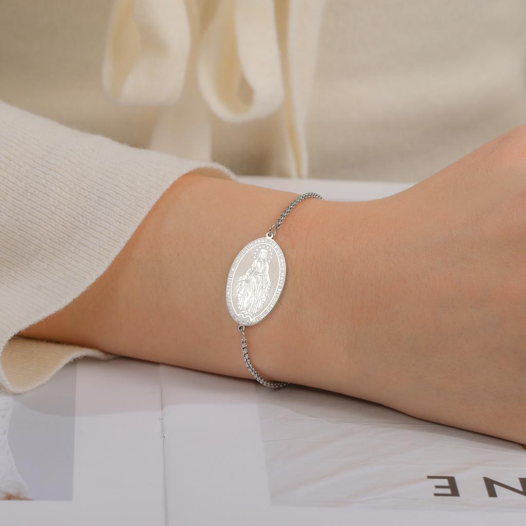 LIKGREAT Virgin Mary Bracelet for Women Stainless Steel Bracelets Mother of Jesus Catholic Jewelry Christian Protection Gift