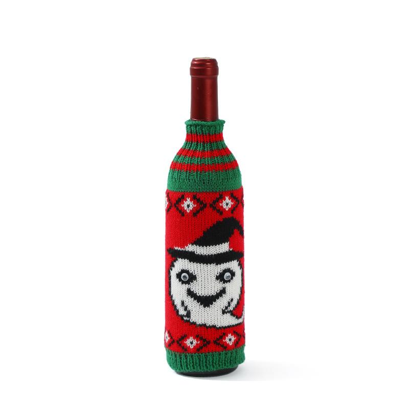 Halloween Decorations: Knitted Wine Bottle Cover for Pumpkins, Skull Red Wine Set, Decoration for Display, Champagne Wine Set