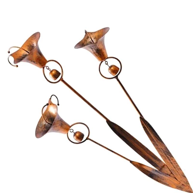 A74E-Floral Garden Stake Handcrafted Three Calla Lilies Metal Wind Chime Yard Art Sculpture Flower Stakes