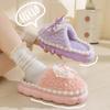 New warm bow cotton slippers autumn and winter thick bottom non-slip home plush couple drag home confinement cotton shoes women