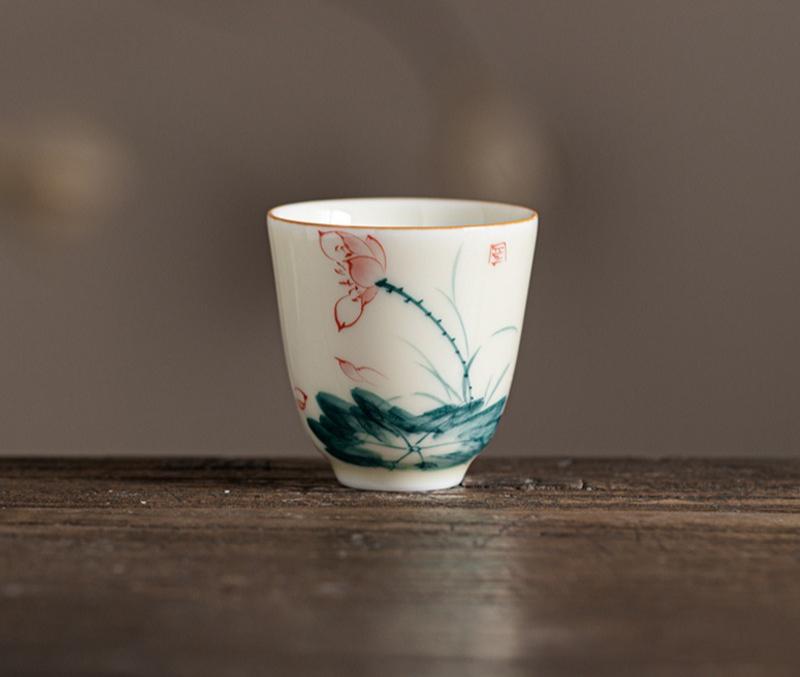 Handbemalte Keramik-Teetasse Unterglasur Blau Lotus Bambus Orchidee Teezeremonie Tasse Chinesisches Gongfu Tee-Set
